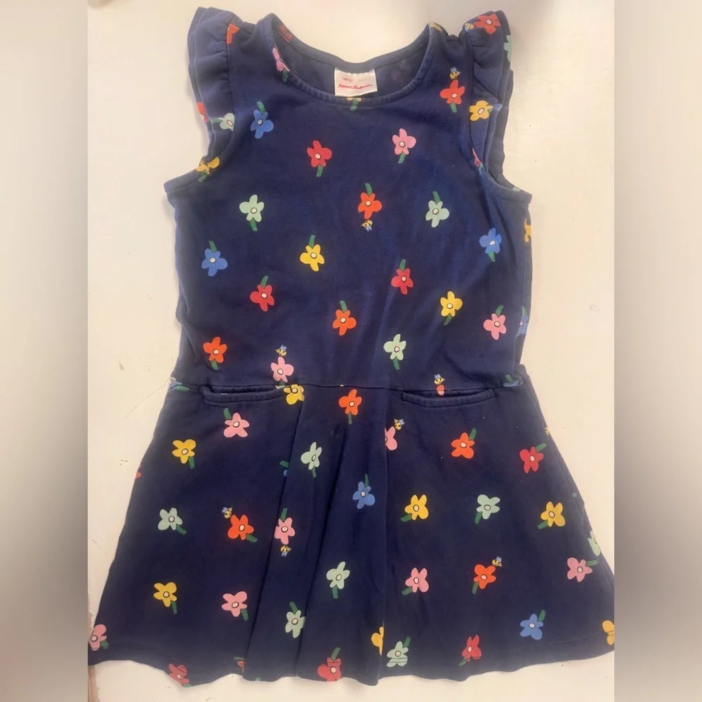 Hanna Andersson Pocket Flutter Sleeve Flower Dress Navy 6/7